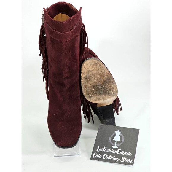 Sigerson Morrison Women's Burgundy Suede Mallie Fringe Dress Boots Size 9 1646 - Picture 3 of 10